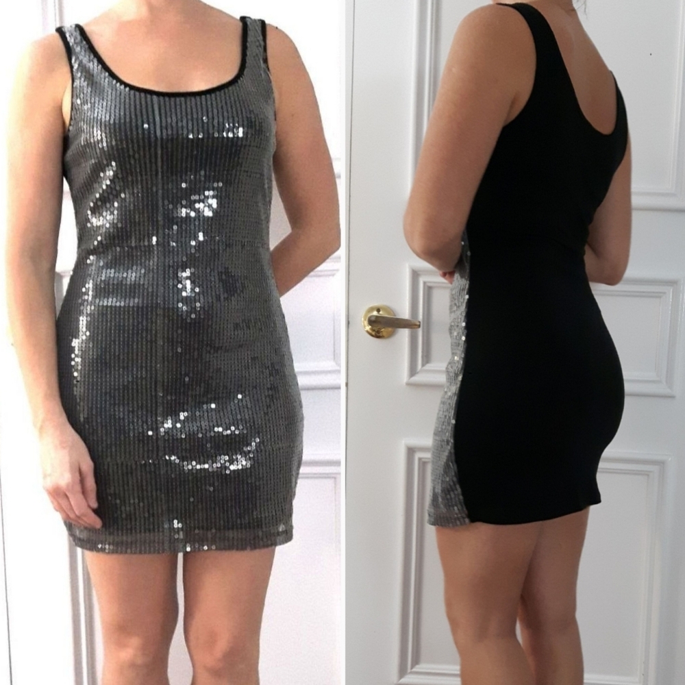 Silver Sequin MATERIAL GIRL Colour Block Party Dress